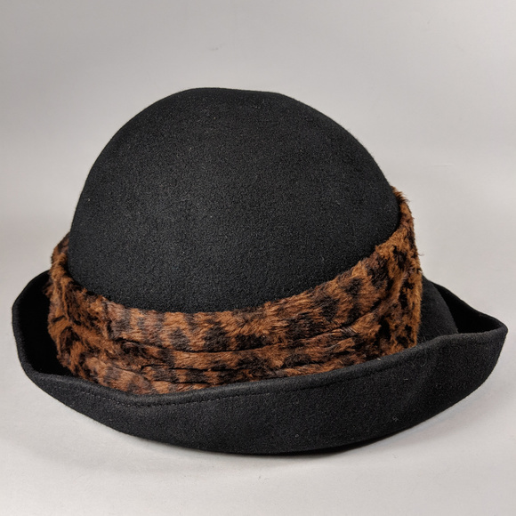 VINTAGE 1990's Leopard & Black Wool Hat Blossom - Picture 2 of 6